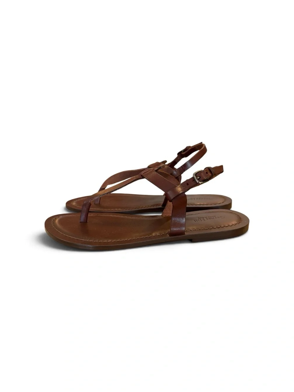 NWOT Garnet Hill Brown Leather T-Strap Sandals